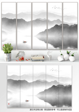 中式屏風(fēng)水墨畫