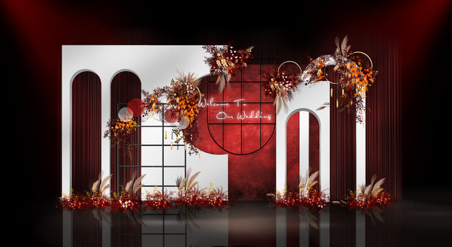 歐式白紅色婚禮背景