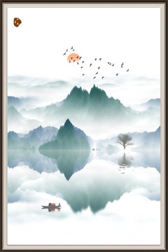 豎版玄關(guān)水墨山水裝飾畫