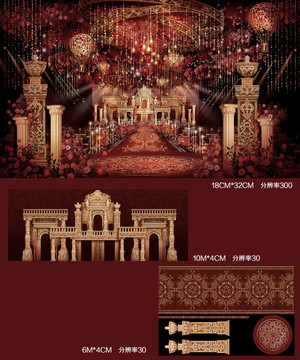 歐式復(fù)古宮廷風(fēng)紅金舞臺(tái)婚禮效果