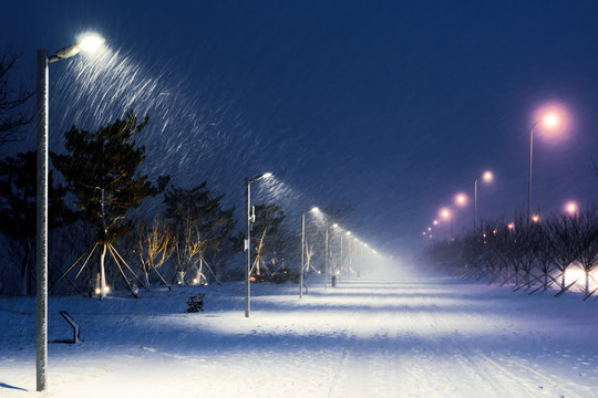 路灯与雪花