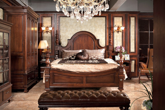 美式古典实木大床衣柜床头柜家具