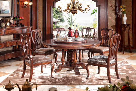 美式古典实木餐桌餐椅餐边柜家具