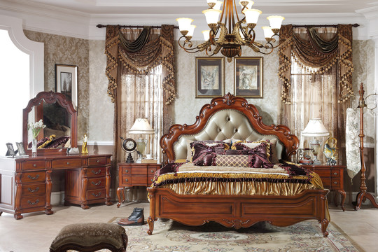 美式古典实木床床头柜梳妆台家具