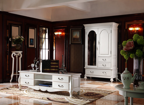 美式古典实木衣柜地柜家具