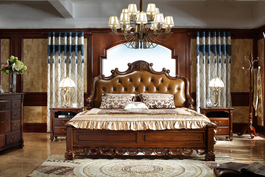 美式古典实木大床床头柜家具