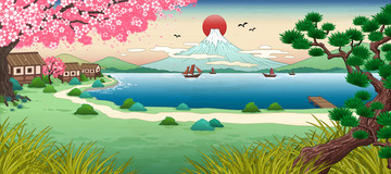 浮世繪風(fēng)富士山風(fēng)景