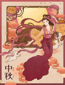 中秋線條復(fù)古風嫦娥