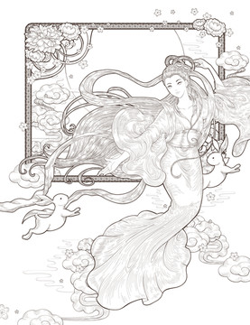 中秋線條復(fù)古風(fēng)嫦娥