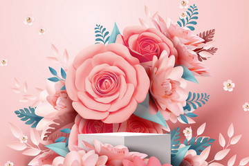 浪漫粉色剪纸花朵装饰