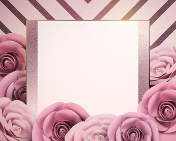 浪漫玫瑰纸花与条纹模板