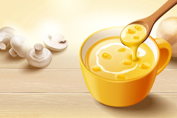 玉米濃湯與蘑菇原料