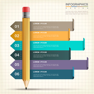 铅笔与格纹笔记纸信息图表