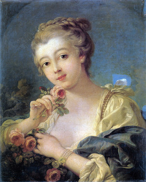 弗朗索瓦·布歇一束玫瑰花的年轻女子