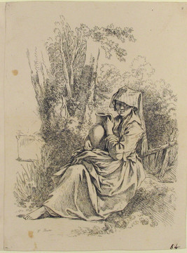 弗朗索瓦·布歇坐着的女人带着水罐