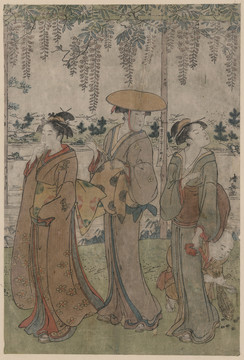 鳥(niǎo)居清長(zhǎng)紫藤下的三個(gè)美女