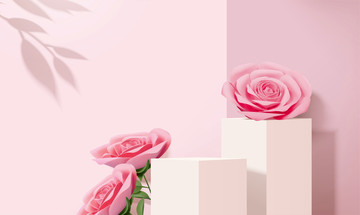 粉色玫瑰纸花背景与舞台