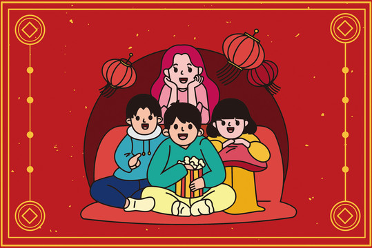 2020鼠年春節(jié)看電影年俗插畫