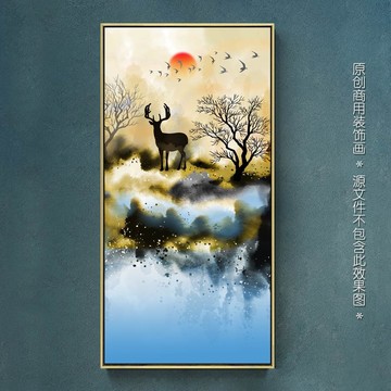 北歐現(xiàn)代水墨抽象鹿玄關(guān)裝飾畫(huà)