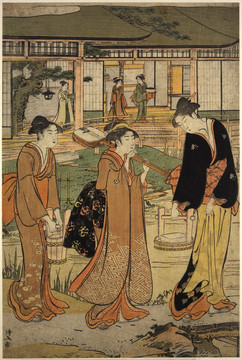 鳥居清長大名花園的三聯(lián)畫野餐