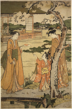 鳥居清長大名花園的三聯(lián)畫野餐