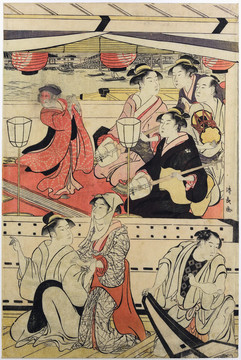 鳥居清長田川上的三聯(lián)畫