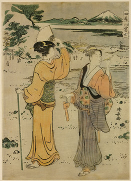 鳥居清長江之島上岸有兩個(gè)女孩
