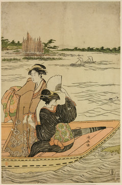 鳥居清長田川上的三聯(lián)渡輪渡輪船