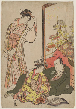 鳥(niǎo)居清長(zhǎng)演員市川夢(mèng)之輔與妓女