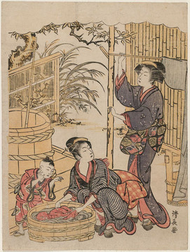 鳥居清長女人洗衣服