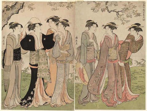 鳥居清長櫻花下的女人