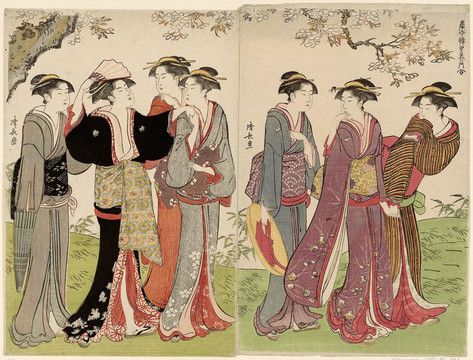 鳥居清長櫻花下的女人