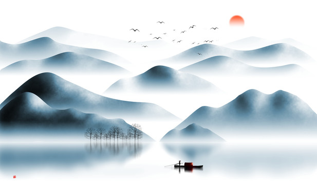 新中式山水背景墻