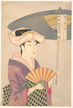 喜多川歌麿打傘的女人