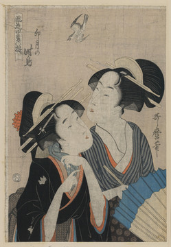 喜多川歌麿兩個女人看著杜鵑