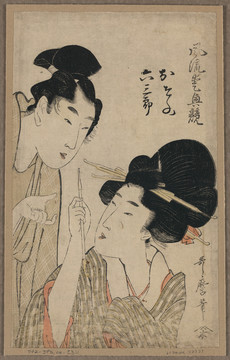 喜多川歌麿一個(gè)女人向她的愛(ài)人伸出煙斗
