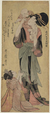 喜多川歌麿婦女帶著兩個(gè)小孩