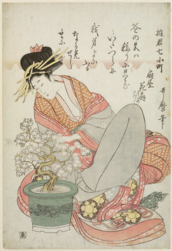喜多川歌麿女子看著植物