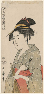 喜多川歌麿女人花瓶插花