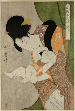 喜多川歌麿年轻女性带着小孩