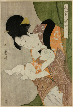 喜多川歌麿年輕女性帶著小孩