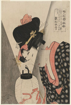 喜多川歌麿妇女提着灯笼