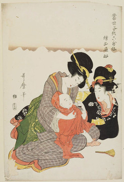 喜多川歌麿两妇女和小孩