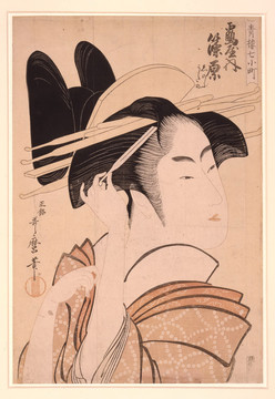 喜多川歌麿鶴屋的妓女筱原拉直發(fā)夾