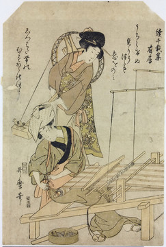 喜多川歌麿紡織女工