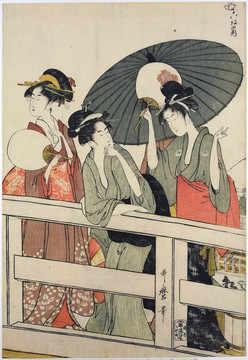 喜多川歌麿婦女和兒童在橋上