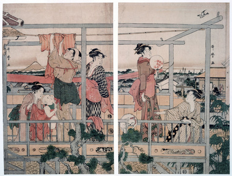喜多川歌麿房子的阳台上晾干衣服