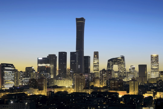 北京国贸CBD商业圈夜景