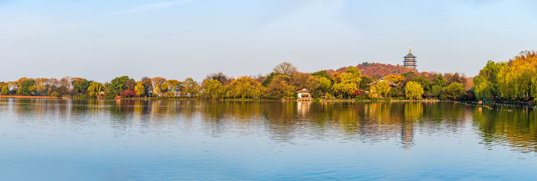 杭州西湖苏堤雷峰塔大画幅全景图