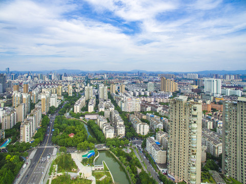 宁波鄞州城市建筑群风光